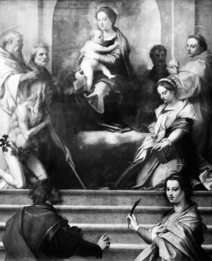 Thronende Maria mit dem Kind und acht Heiligen