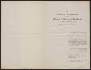 Entwurf eines Preisausschreibens für das Bismarck-National Denkmal auf der Elisenhöhe bei Bingerbrück an Hermann Muthesius (Brief)