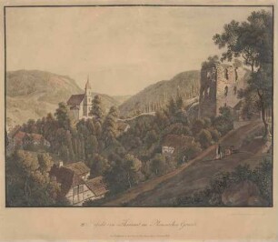 Tharandt, Blick von Westen auf die Burgruine, den Ort Tharandt und die Berg- und Stadtkirche