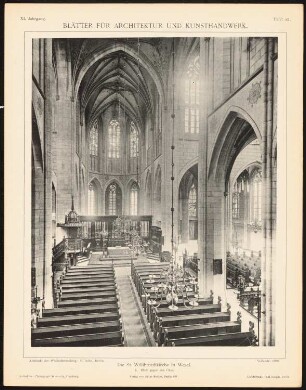 St. Willibrord, Wesel: Innenansicht gegen den Chor (aus: Blätter für Architektur und Kunsthandwerk, 11. Jg., 1898, Tafel 52)