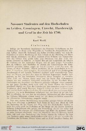 55: Nassauer Studenten auf den Hochschulen zu Leiden, Groningen, Utrecht, Harderwijk und Genf in der Zeit bis 1700