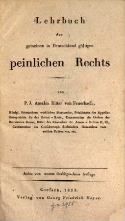 Lehrbuch des gemeinen in Deutschland gültigen peinlichen Rechts