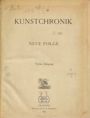 Kunstchronik : Wochenschrift für Kunst und Kunstgewerbe. 4, 4. 1893