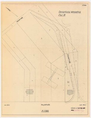 Gartenanlage Arbeiterwohnheim, Union Rheinische Braunkohlen Kraftstoff AG, Wesseling: Lageplan, Gemarkung Wesseling 1:500