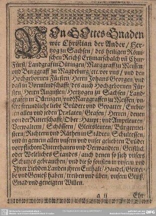 An Gottes Gnaden wir Christian der Ander...