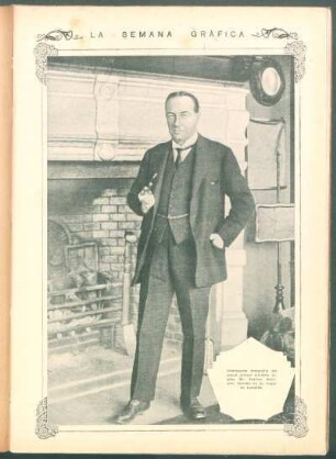 Interesante fotografía del actual primer ministro inglés, Mr. Stanley Baldwin, tomada en su hogar de Londres.