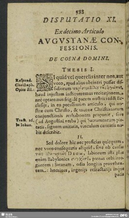 Disputatio XI. Ex decimo Articulo Augustanae Confessionis. De Coena Domini