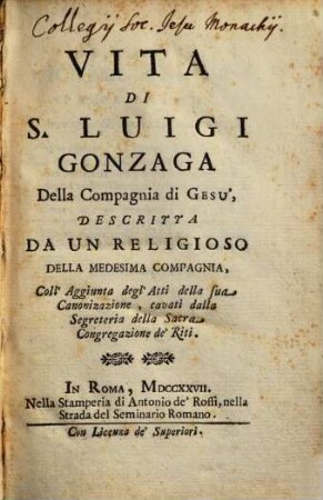 Vita del beato Luigi Gonzaga