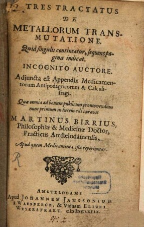Tres tractatus de metallorum transmutatione