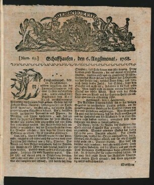 Hurterische Nachrichten Nr. 63 (6. Aug. 1768)