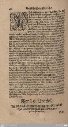 Der 89. Artickel. In was Fällen mit vollmacht die Retardat-Theil kommen/ und mögen aus dem Retardat gebracht werden.