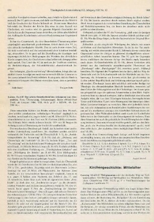899-900 [Rezension] Athanasius Alexandrinus, Der zehnte Osterfestbrief des Athanasius von Alexandrien