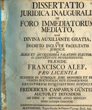 Diss. iur. inaug. de foro immediatorum mediato