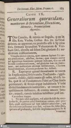 Caput IX. Generaliorum quorundam, monitorum de Inventione, Elocutione, Memoria, Pronunciatione Appendix