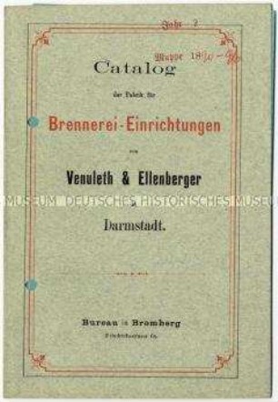 Katalog über Brennerei-Einrichtungen