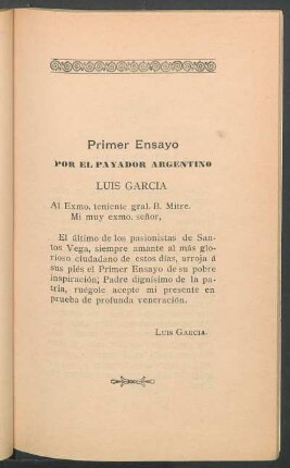 Primer ensayo : Por el payador agentino Luis Garcia