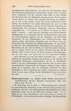 380-383 [Rezension] Steffes, Johann Peter, Religionsphilosophie
