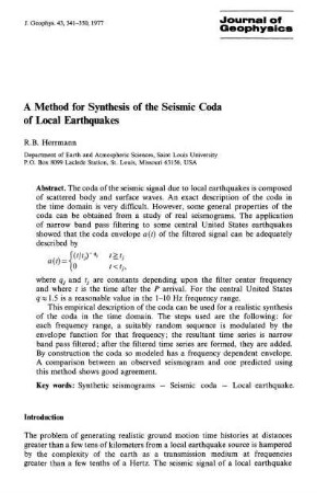 A method for synthesis of the seismic coda of local earthquakes
