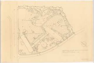 Grünflächen an der Volksschule, Köln-Zollstock: Lageplan mit Gartenplan und Höhenangaben 1:250