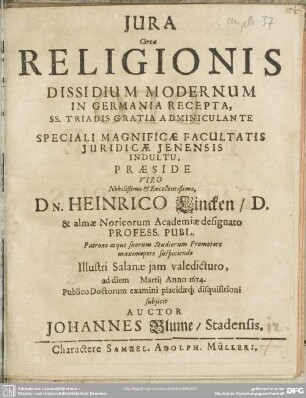 Jura Circa Religionis Dissidium Modernum In Germania Recepta