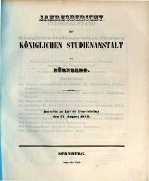 Jahresbericht der Königlichen Studienanstalt zu Nürnberg, 1850