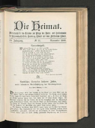 19. Jahrgang. No. 11. November 1909.