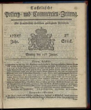 1781tes Jahr. 3tes Stück. Montag den 15ten Januar