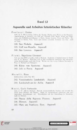 Saal 12: Aquarelle und Arbeiten futuristischer Künstler