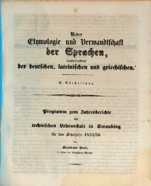 Über Etymologie und Verwandtschaft der Sprachen, insbesondere der deutschen, lateinischen und Griechischen