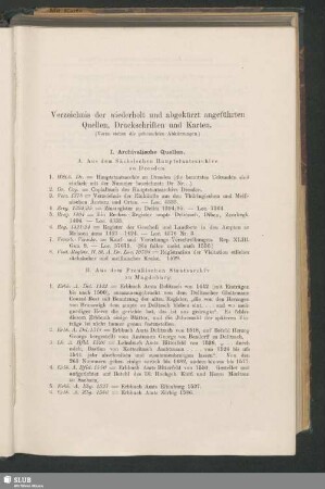 Verzeichnis der wiederholt und abgekürzt angeführten Quellen, Druckschriften und Karten