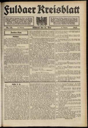 Zweite Ausgabe vom Mittwoch, den 21. Mai 1913.