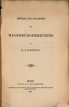 Beiträge zur Geschichte des Magdeburgerrechtes