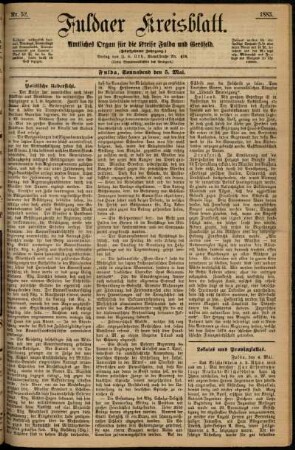Erste Ausgabe vom Samstag, den 05. Mai 1883.