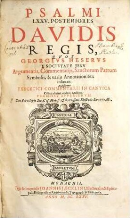 Psalmi CL. Regis Davidis, [2]. Psalmi LXXV. Posteriores Davidis Regis