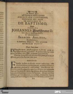 Articulus IX. De Baptismo.