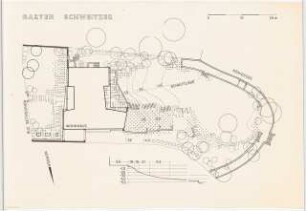 Garten Dir. Harald Schweitzer, Berlin-Grunewald: Lageplan mit Gartenplan 1:100, Schnitt Boden
