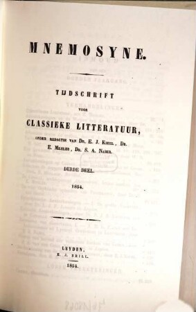 Mnemosyne : a journal of classical studies. 3, 3. 1854