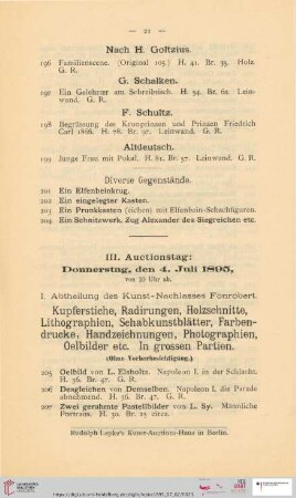 III. Auctionstag: Donnerstag, den 4. Juli 1895 (Nr. 205 - 403)