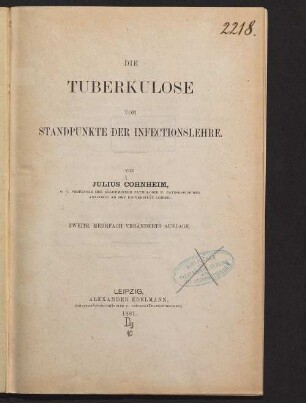 Die Tuberkulose vom Standpunkte der Infectionslehre
