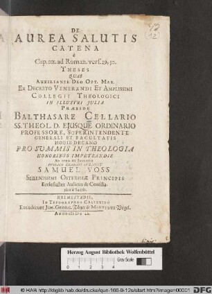 De Aurea Salutis Catena e Cap. IIX. ad Roman. vers. 29, 30. Theses