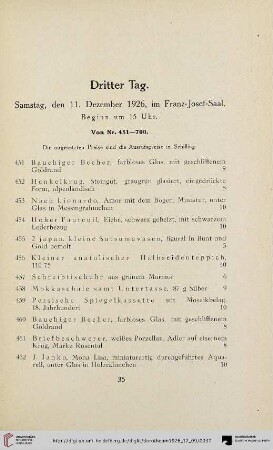 Dritter Tag: Samstag, den 11. Dezember 1926 (Nr. 451-700)