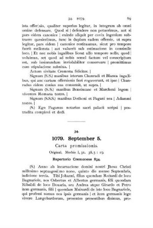 34. 1079. September 5. Carta promissionis.