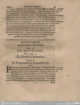 Analyseos Aristotelico-Euclideae. : De Methodo Particulari.