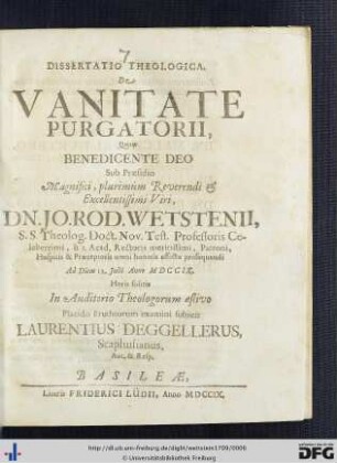 Dissertatio Theologica, De Vanitate Purgatorii