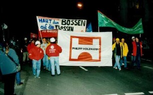 Demonstration bei der Philipp Holzmann AG und Besuch von Bundeskanzler Gerhard Schröder, 24.11.1999