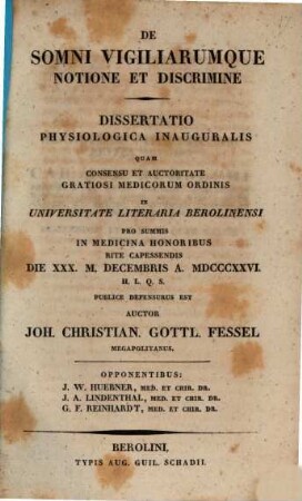 De somni vigiliarumque notione et discrimine : Diss. physiol. inaug.