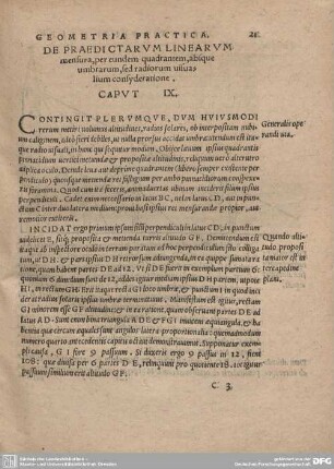 DE PRAEDICTARUM LINEARUM mensura, per eundem quadrantem, absque umbrarum, sed radiorum uisualium consyderatione. CAPUT IX.