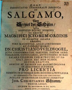 Dissertatio Inauguralis Iuridica De Salgamo, Vom Servies der Soldaten