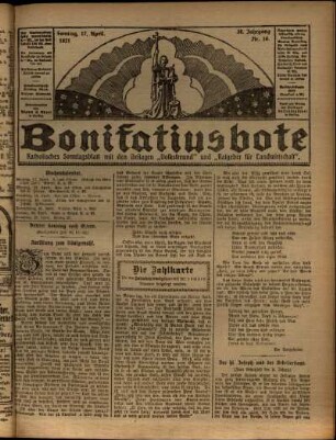 Erste Ausgabe vom Sonntag, den 17. April 1921.