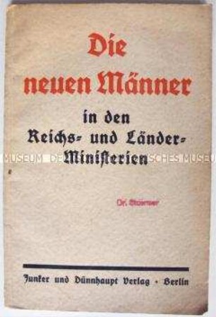 Broschüre mit einer Auflistung der nationalsozialistischen Regierungsmitglieder nach der Reichstagswahl im März 1933